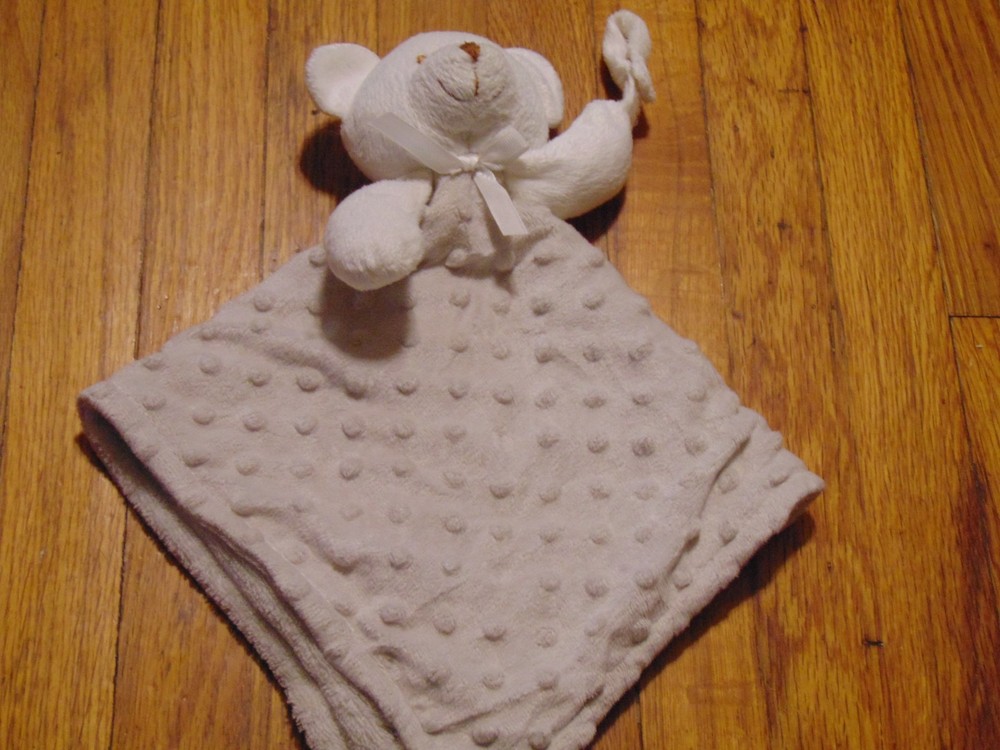 Blankets & Beyond White Bear Gray Minky Bumpy Dot Security Blanket Paci Holder