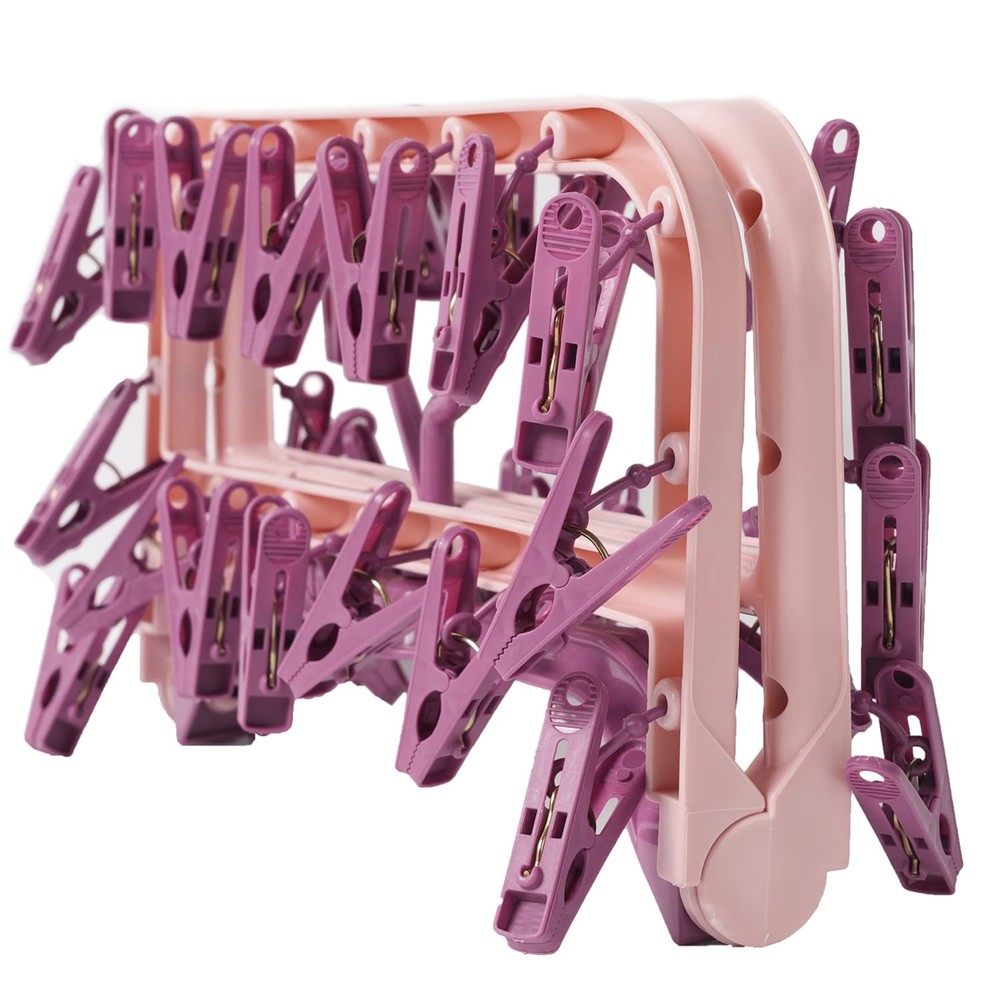 Clothes Drying Racks Foldable Clip Hangers Plastic with 32 Drying Clips Wind-...