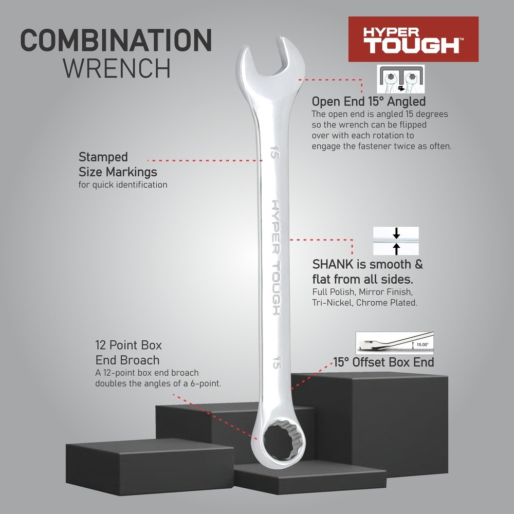 Hyper Tough 6-Piece Metric Combination Wrench Tool Set, Hand Tools