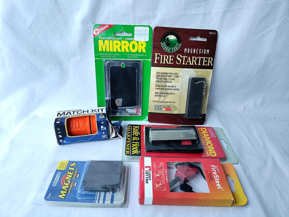 Survival Kit Lot Fire Starter Magnet Mirror Sharpener Camping Emergency kit