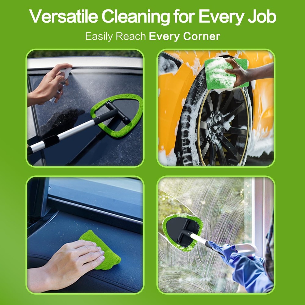 "22.5" Windshield Cleaner Tool Kit Extendable Handle, Microfiber Pads &
