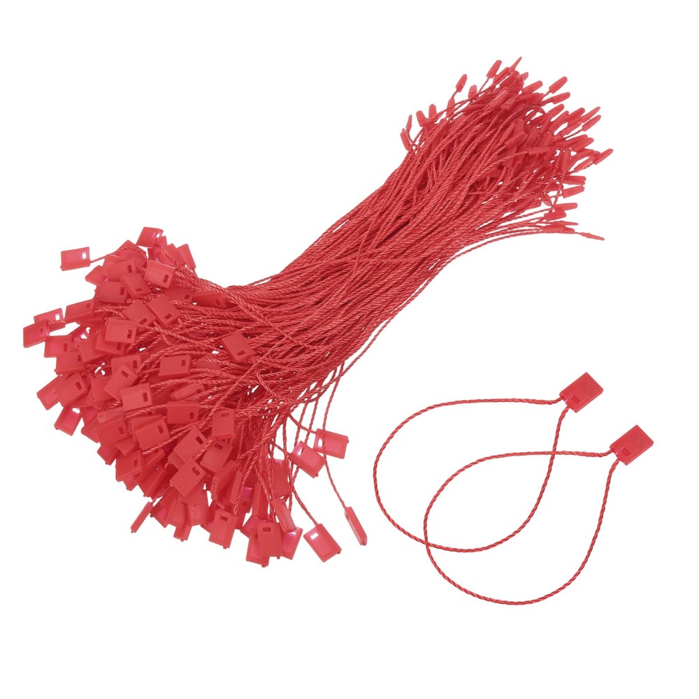 200pcs Polyester Hang Tag String (6.7") - Plastic Snap Lock Pin Loop Red