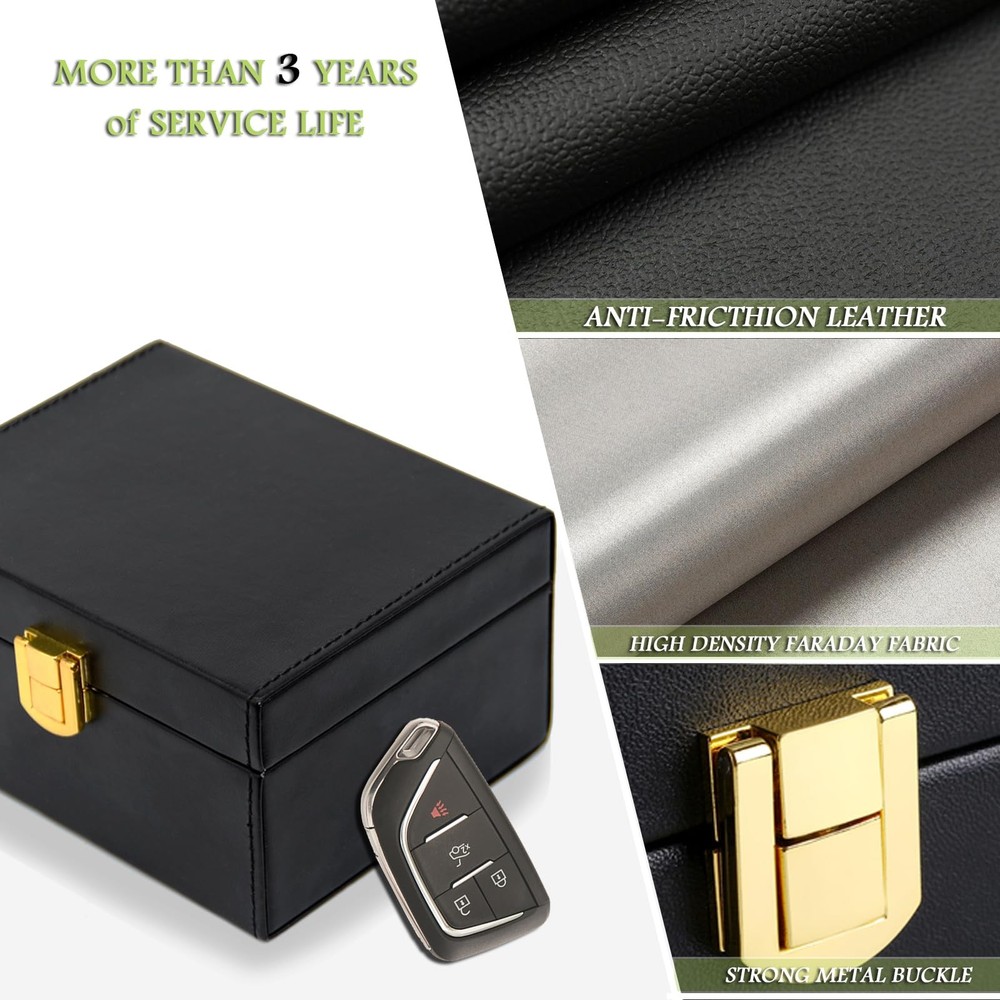 Faraday Box & 2 Pack Bag for Key Fob Protector, Medium, black