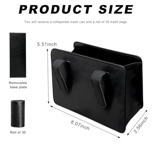 Car Trash Can, Leather Mini Dustbin Auto Storage Container with One Roll Black
