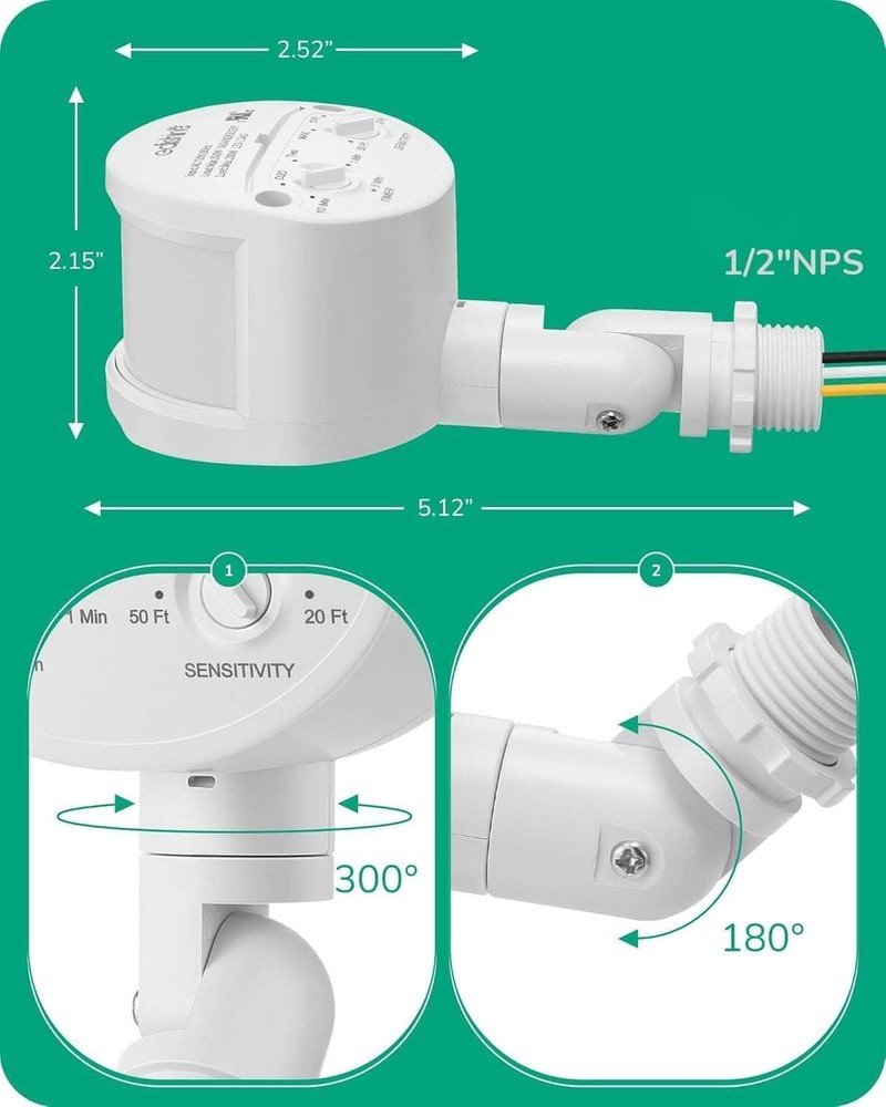 180-Degree White Motion Sensor for Security Floodlights - Listed, 60 Ft Range
