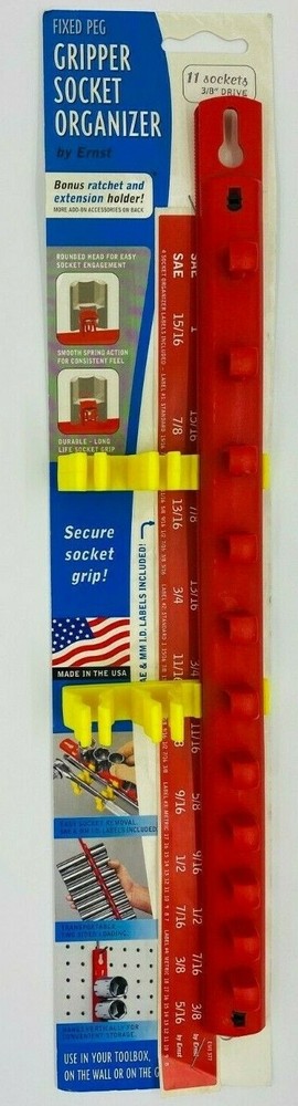 Ernst 8050 3/8" Dr. Fixed Peg "Gripper" 11 Socket Organizer RED