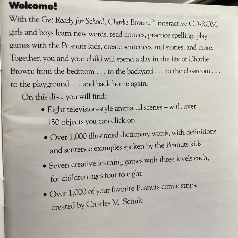 Get Ready For School Charlie Brown CD Rom Instruction Manual Windows & Mac