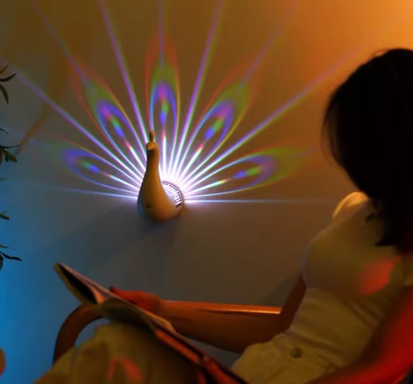 LED Peacock Projector Lamp with Remote Control - Atmosphere Light 9 Modes