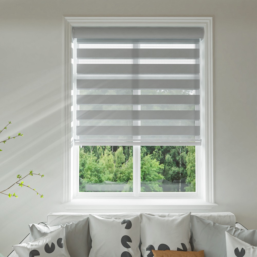 Horizontal Shade Window Blind Zebra Dual Roller Blinds Curtains,Easy to Install