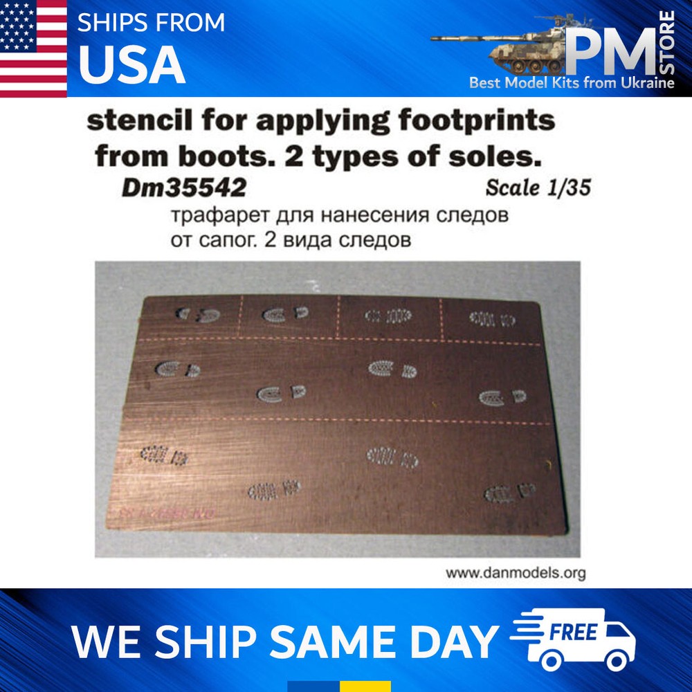 Dan Models 35542 Stencil for Applying Footprints from Boots. 2 Types 1/35