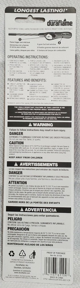 Insta-match Duraflame Multi-Purpose Flex Neck Bendable Nozzle Flexible Lighter