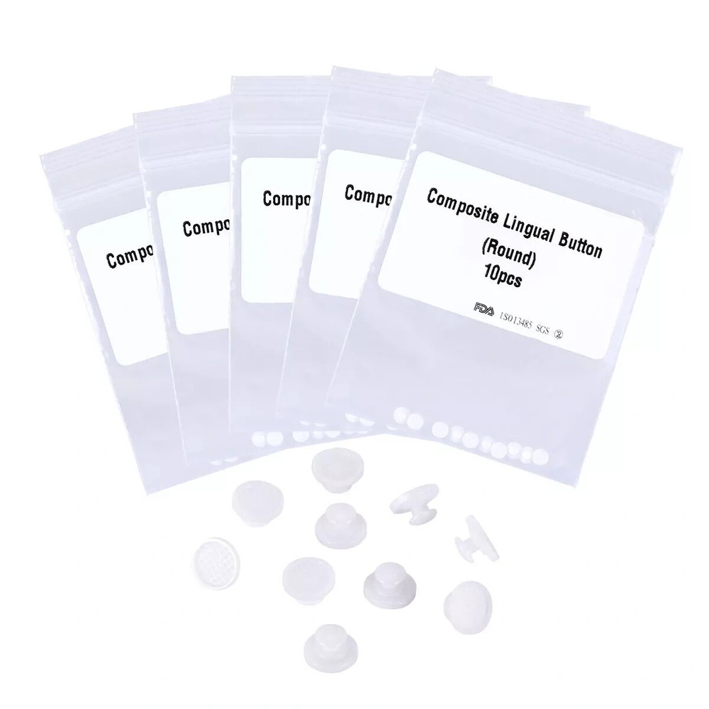 10Pcs/Pack Dental Orthodontic Ceramic Lingual Button Bondable Round Base Clear