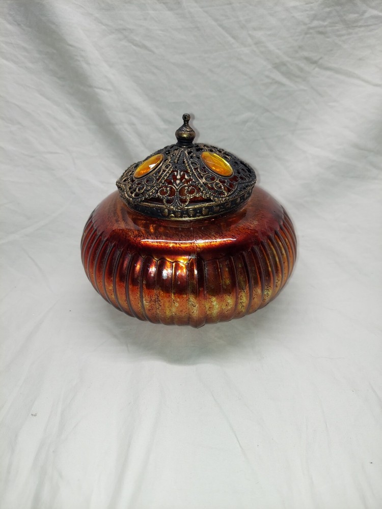 Filigree Powder Container Glass Trinket Ornate