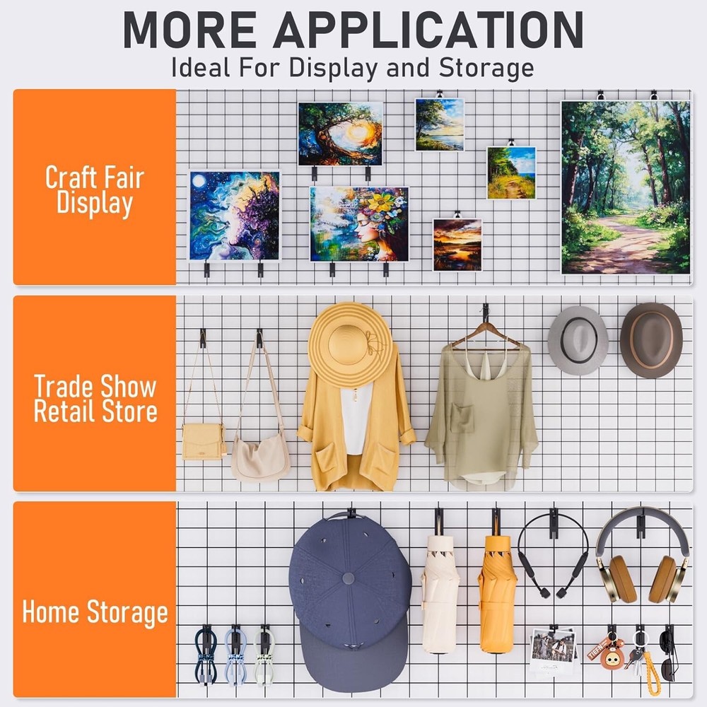 Rust Resistant Gridwall Hooks Set - Durable Black Metal for Retail & Home Use