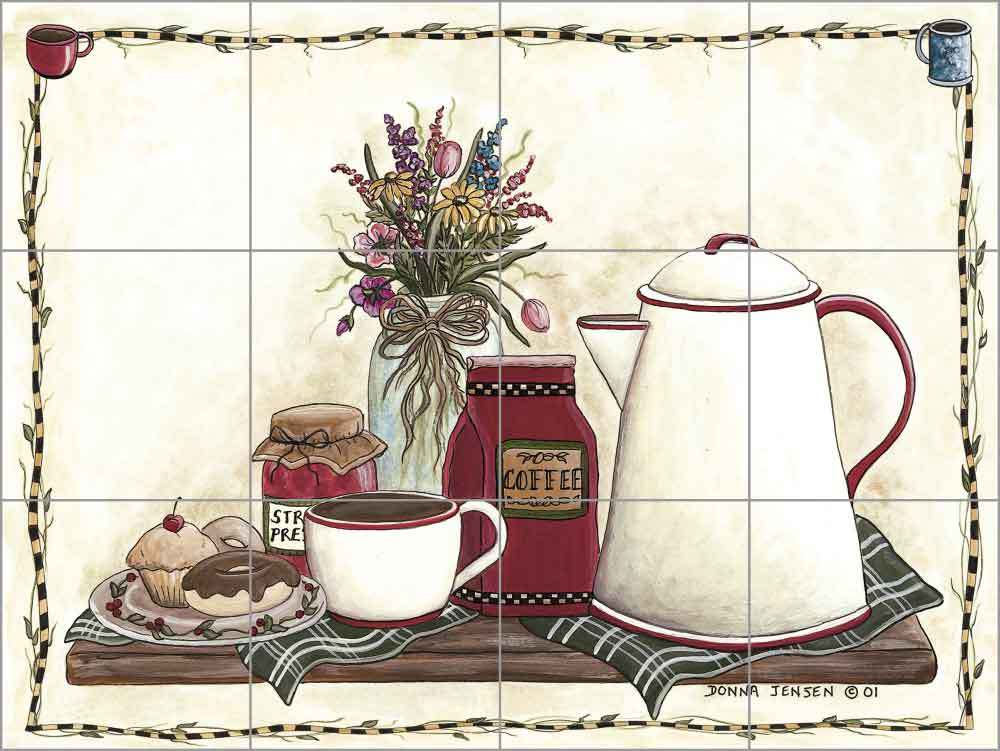 Ceramic Tile Mural Backsplash Jensen Coffee Pot Kitchen Decor Art DJ001