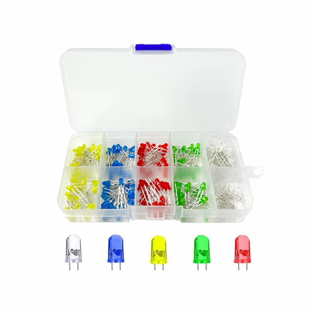 200pcs Mixed LED Set: 3mm + 5mm, 5 Colors, Includes Storage Box