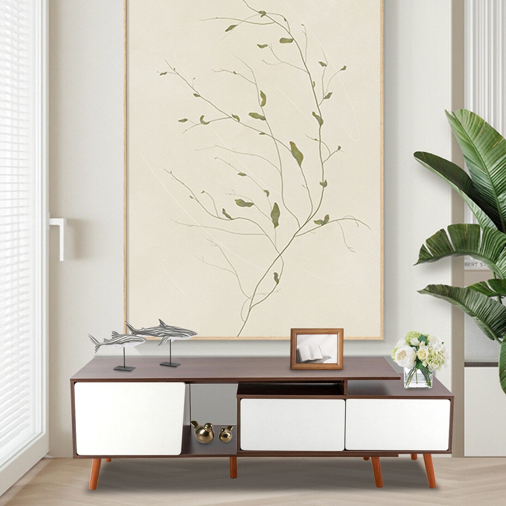 Solid Wood TV Stand Modern Farmhouse Boho With Doors Adjustable Shelves