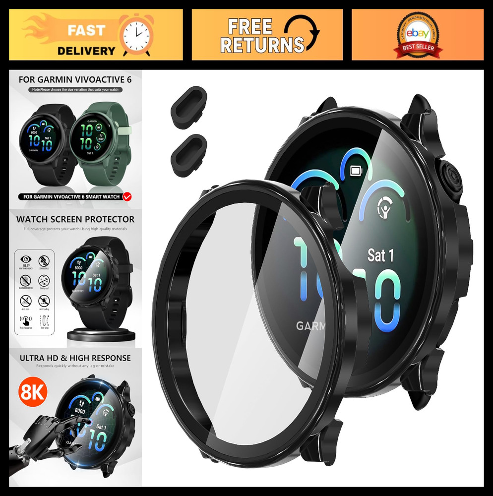 2 Pack Garmin Vivoactive 6 Smartwatch Case & Tempered Glass Screen Protector - B