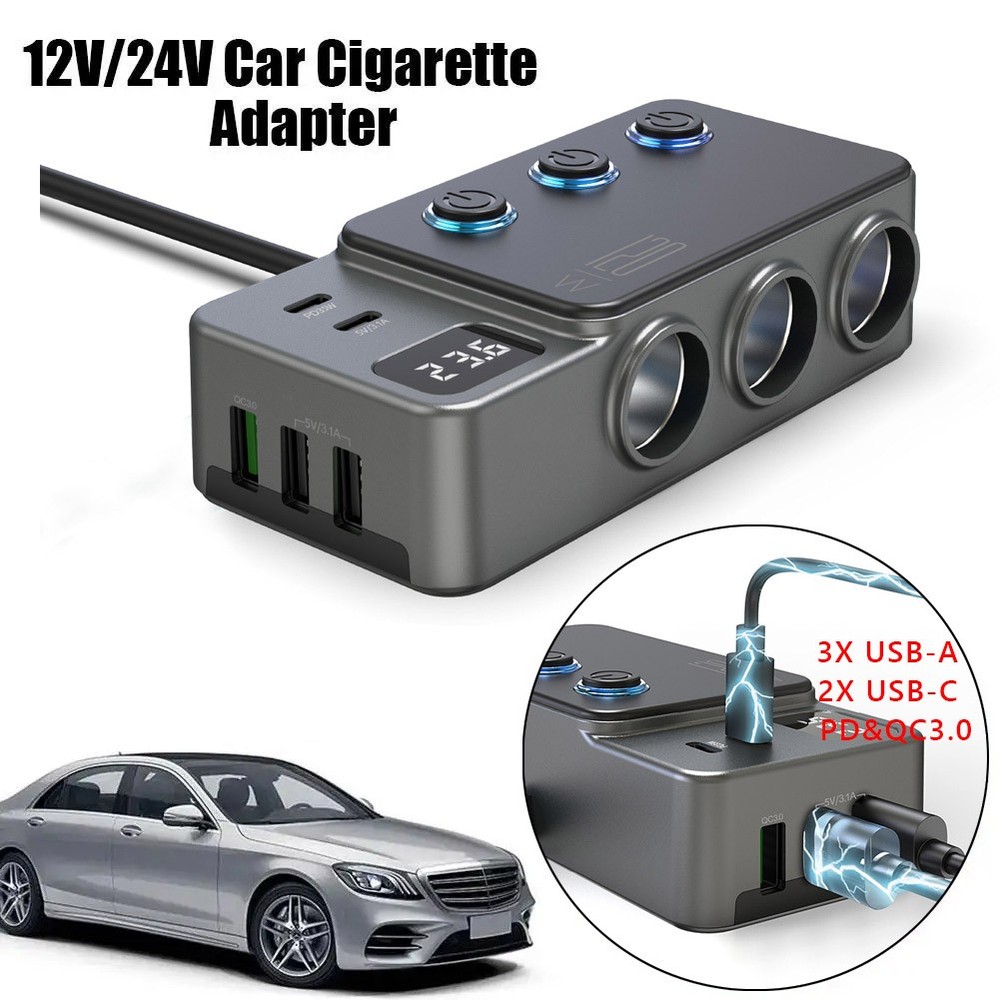 8in1 Multi Socket Car Cigarette Lighter Splitter QC3.0 PD USB/C Charger Adapter