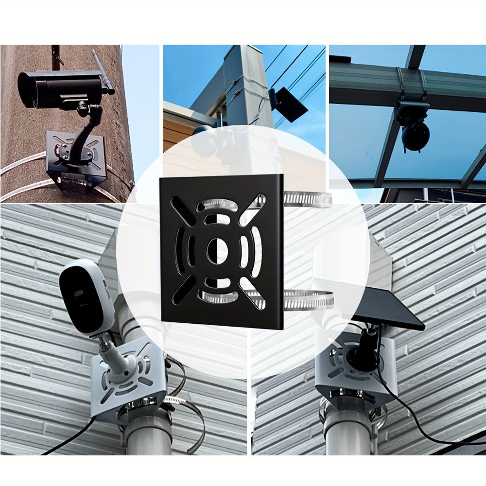 Heavy-Duty Iron Security Camera Mounts with Adjustable Clamps - Black &White