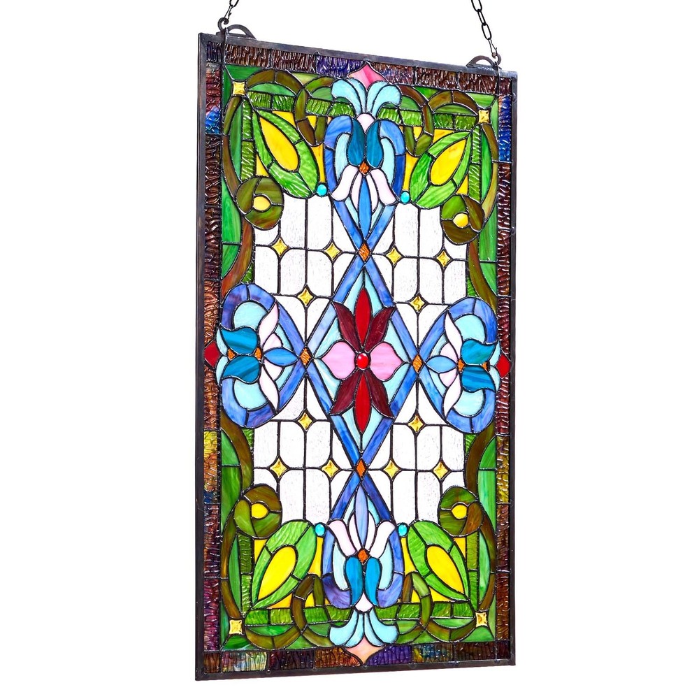 Stained Glass Window Panel,17x29 in,Tiffany Style Hanging Transom Window Panel w