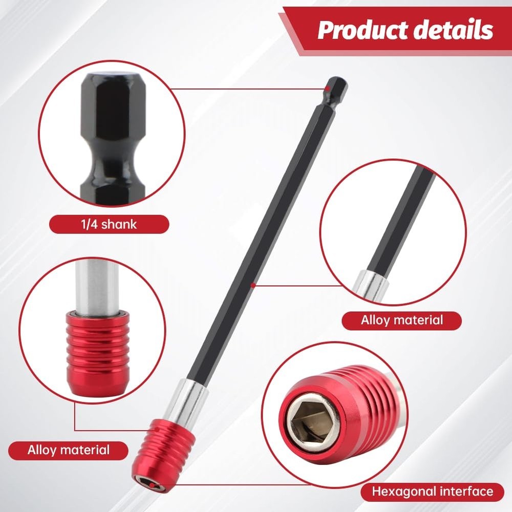 4-Piece Drill Bit Extension Set 2-12" Quick Release Double Lock Holder