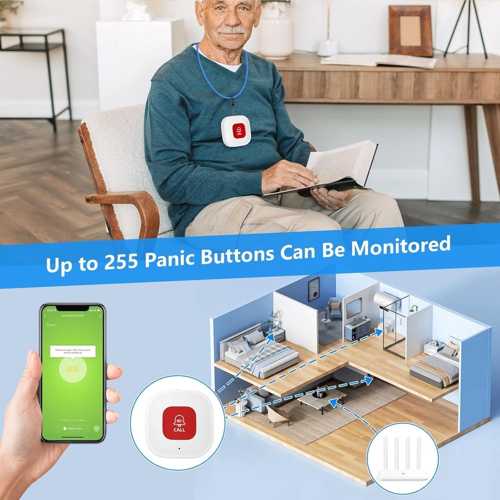 Battery-Powered Elderly Call Button: Quick Alerts, Easy Installation - 15M Range