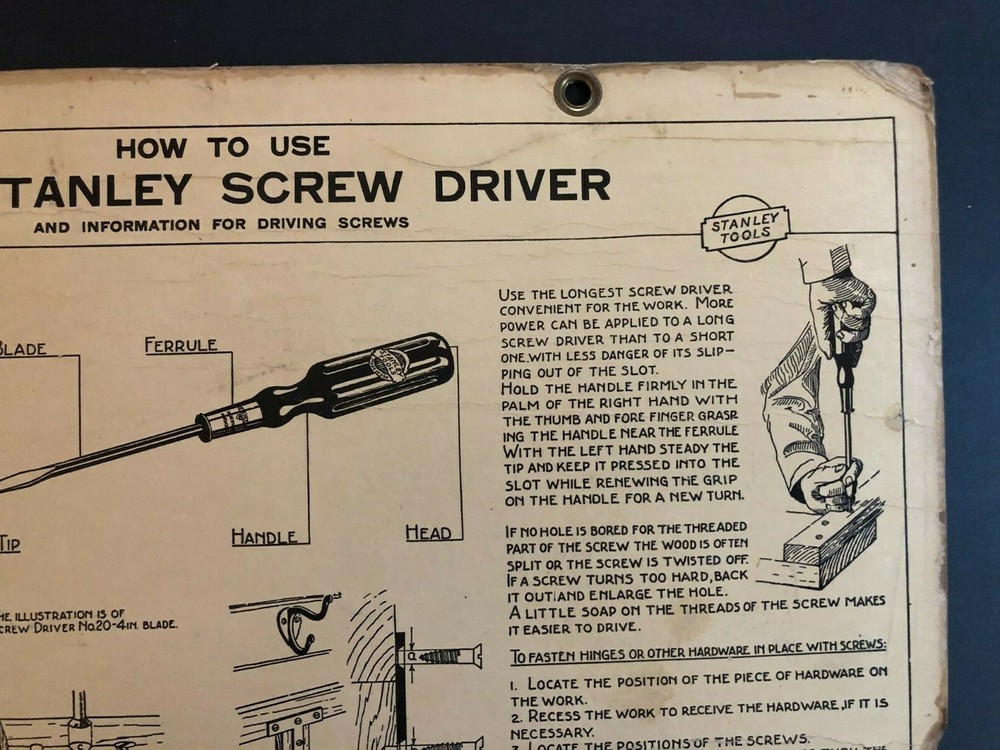 Vintage 1935 Stanley Tools Double Sided Pressboard Instructional Chart (12 / 14)