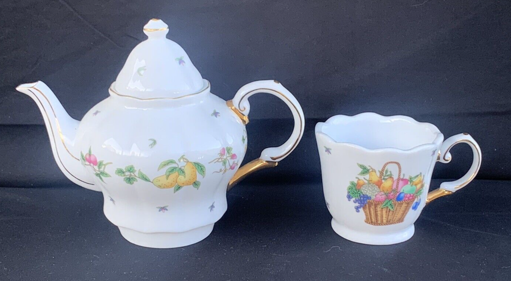 Porcelain Stacking Teapot & Cup - Fruit Pattern ~ Free Shipping