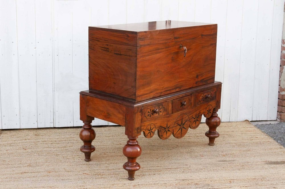 Antique Dutch Colonial Campaign Trunk on Stand