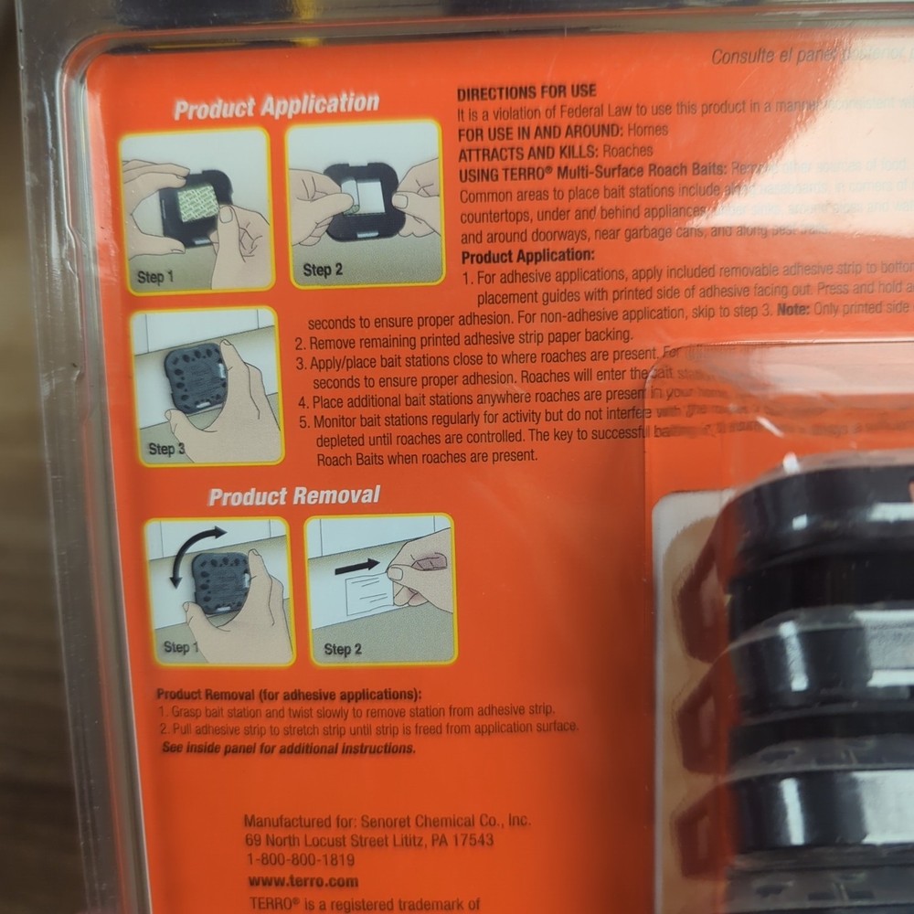 TERRO T500 Indoor Multi-Surface Roach Bait Stations - Cockroach Black