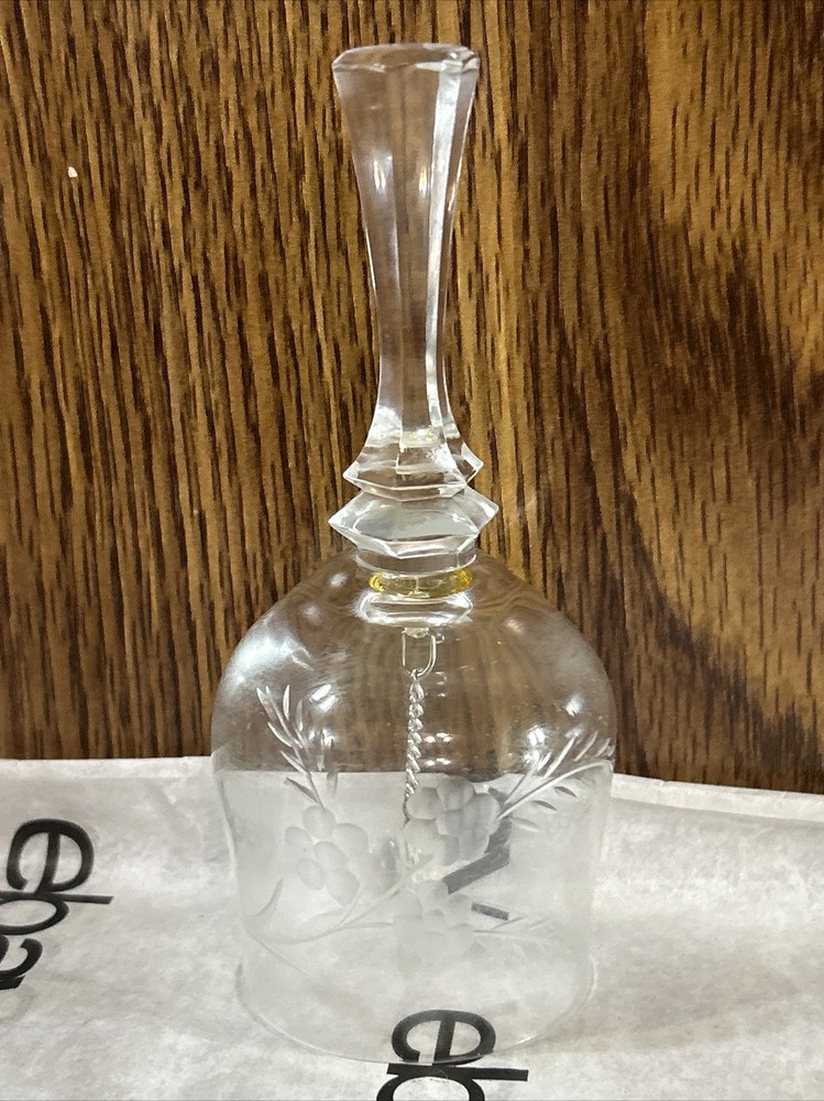 Vintage Glass Crystal Bell Engraved Flowers