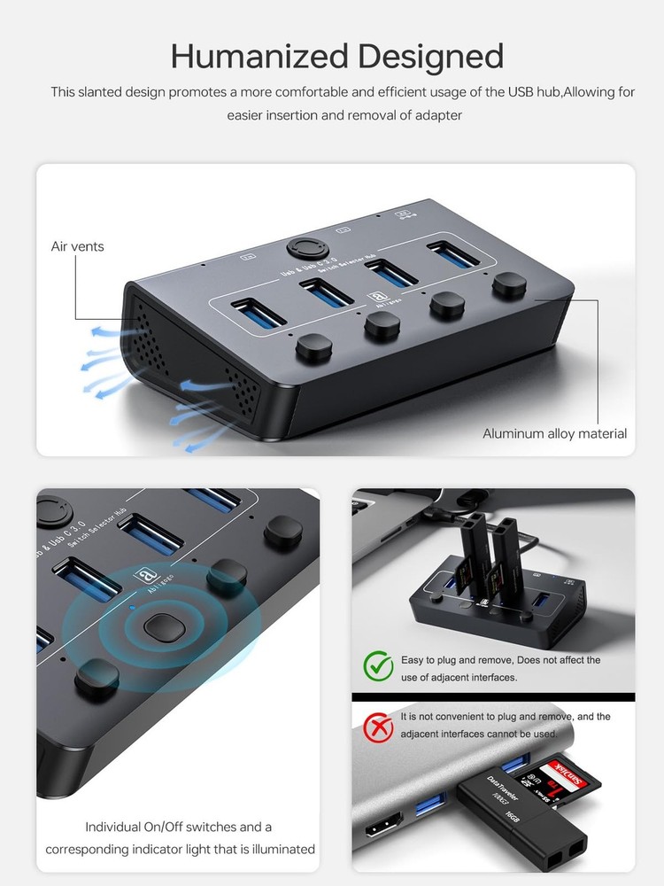 USB 3.0 Switch for USB A & C Devices - Aluminum Alloy USB Switch, Independent...