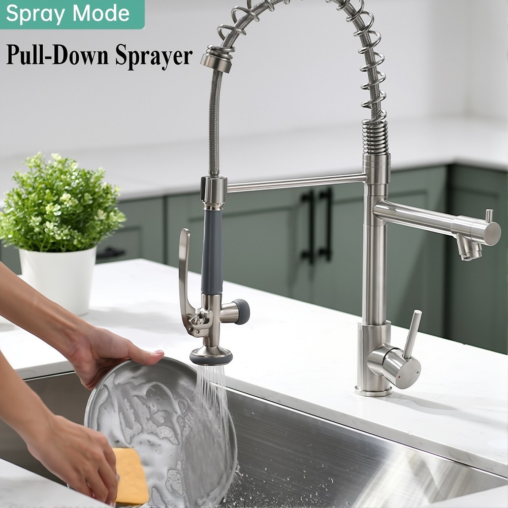 Kitchen Faucet Pull Down Sprayer Single Handle Commercial Double-Head Mixer Tap