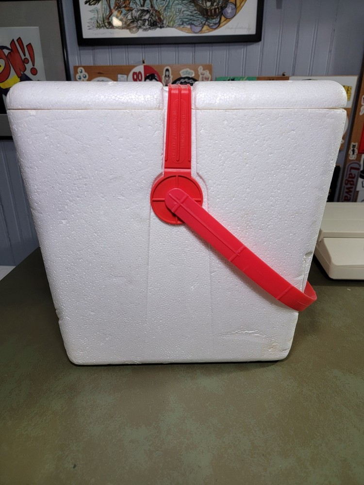 Vintage Red Dog Styrofoam Cooler.