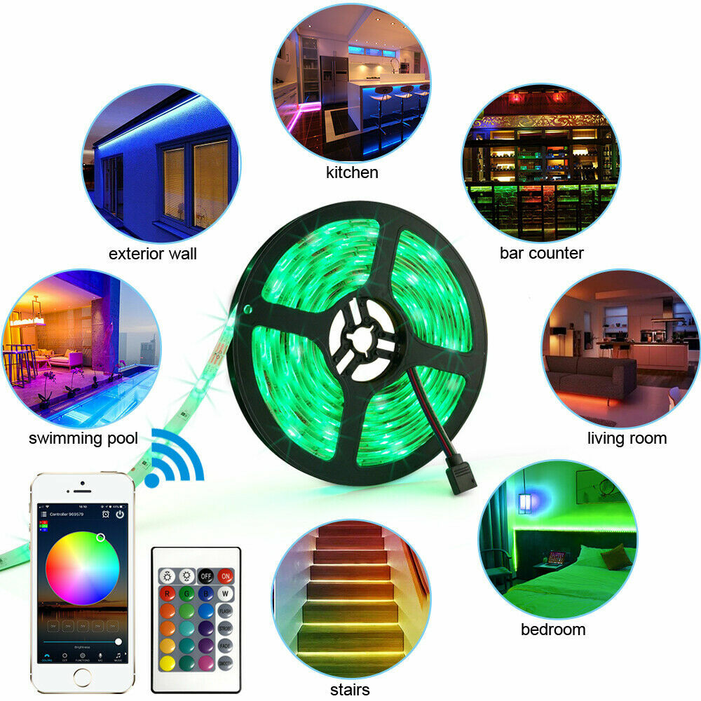 Smart 5m/10m 5050 RGB LED Strip Light Set+WIFI APP Remote Controller+Transformer
