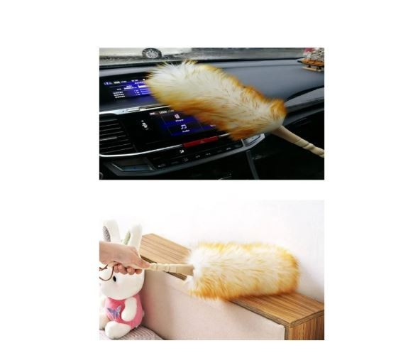 Lambswool Duster with Solid Wooden Handle, Leather Hang Strap,18.9 inch Long