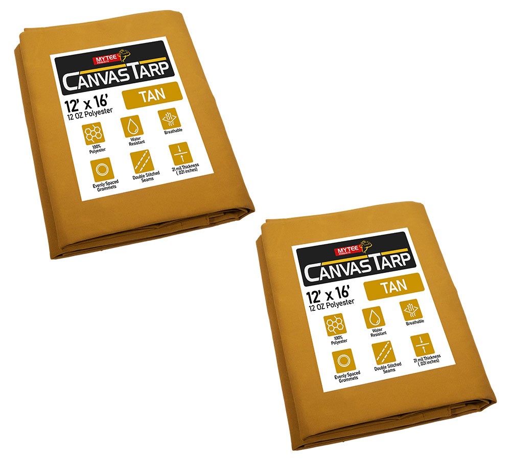 (2 Pack) 12' x 16' Tan Canvas Tarp 12oz Heavy Duty Water Resistant