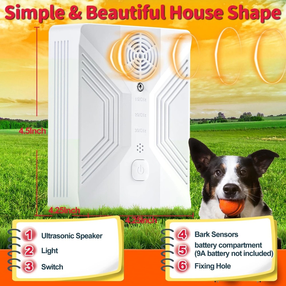 Ultrasonic Dog Bark Deterrent, 3 Modes, 50FT Range, Rechargeable
