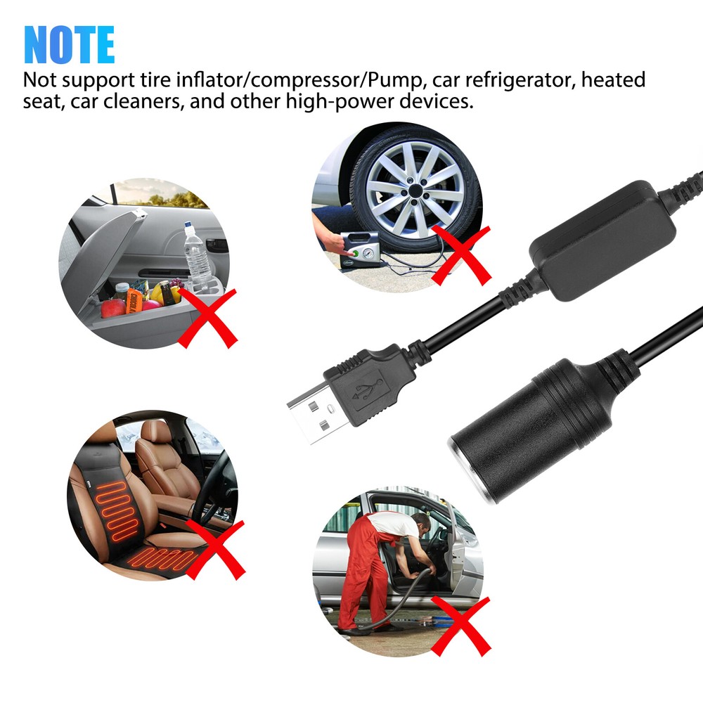 Car Cigarette Lighter Socket Female Converter USB To 12V Adapter Cable Cord lot