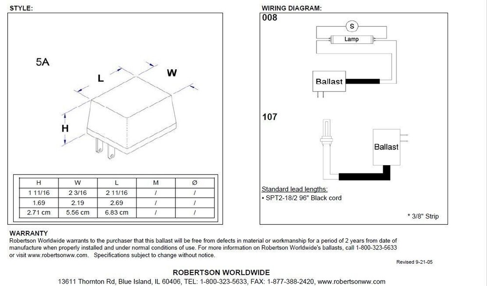 Robertson Lighting PP68P electromagnetic lighting ballast (1 piece)