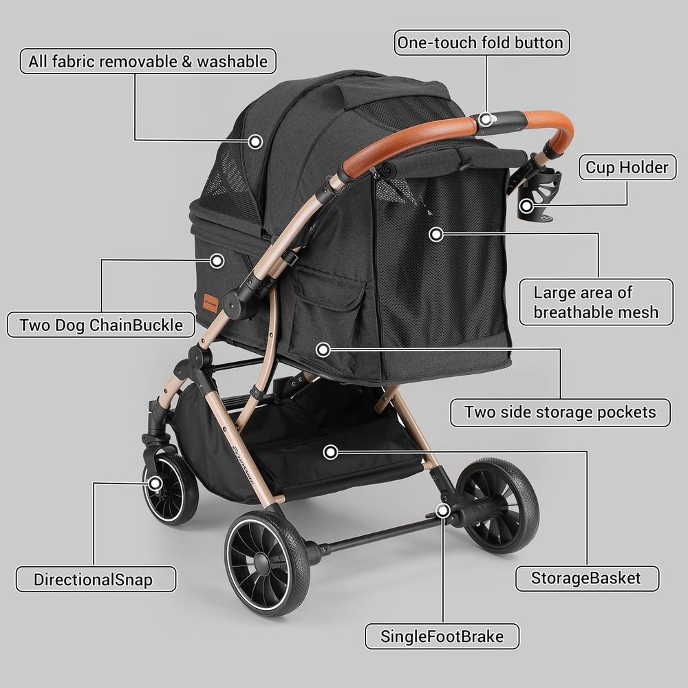 EchoSmile Small Medium Dogs Stroller 4-Wheel Pet Strollers for Medium #2154E T6