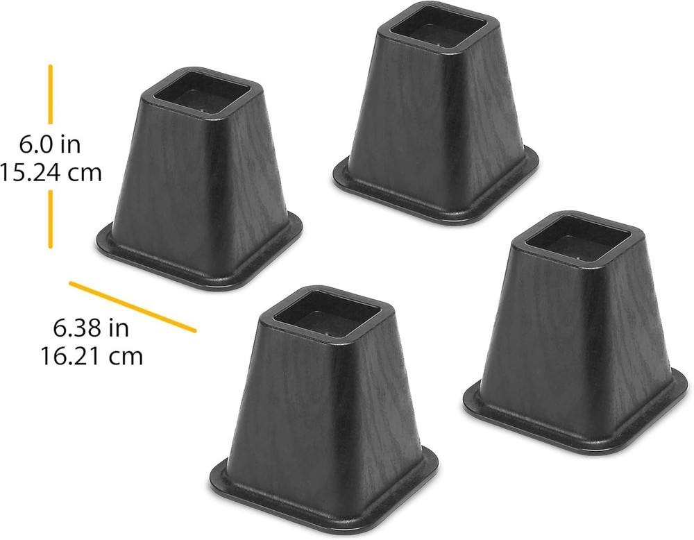 Whitmor Black Bed Risers, Set of 4 - 5.25” Elevation for Space Optimization