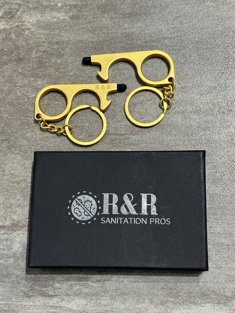 Germ Key Keychain | Solid Brass Antimicrobial Touchless Tool | Set Of 2 - New