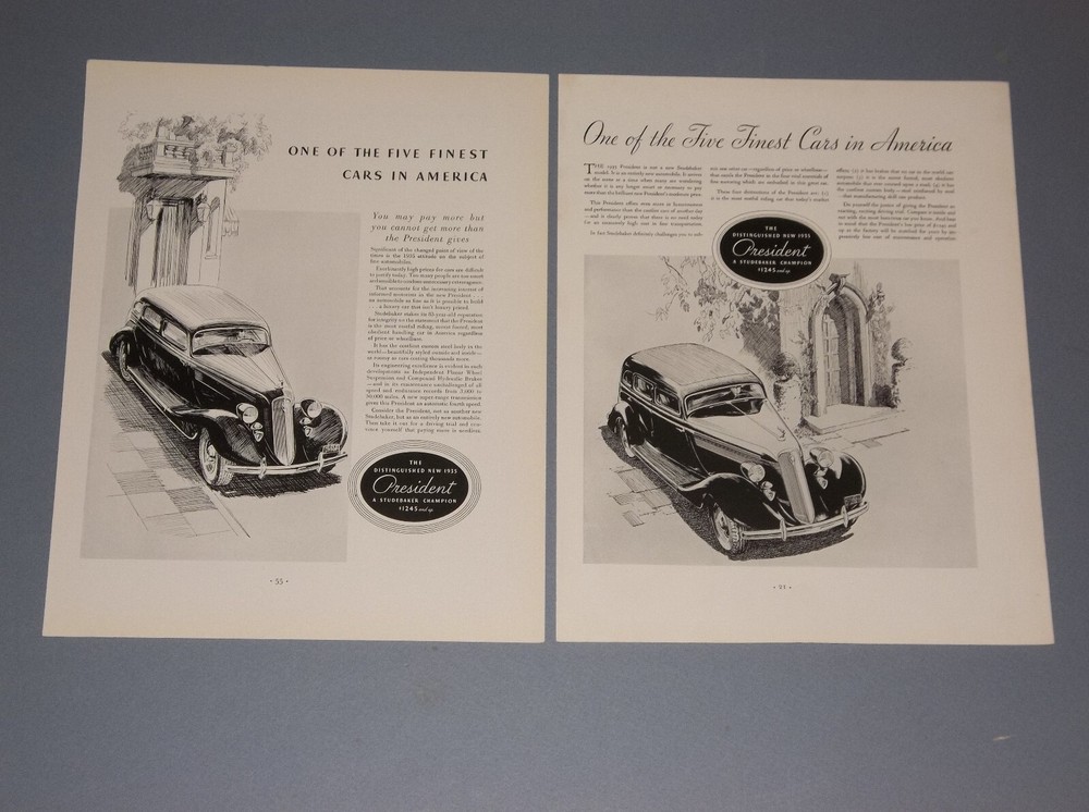 7 1935 STUDEBAKER PRESIDENT AUTO ADS