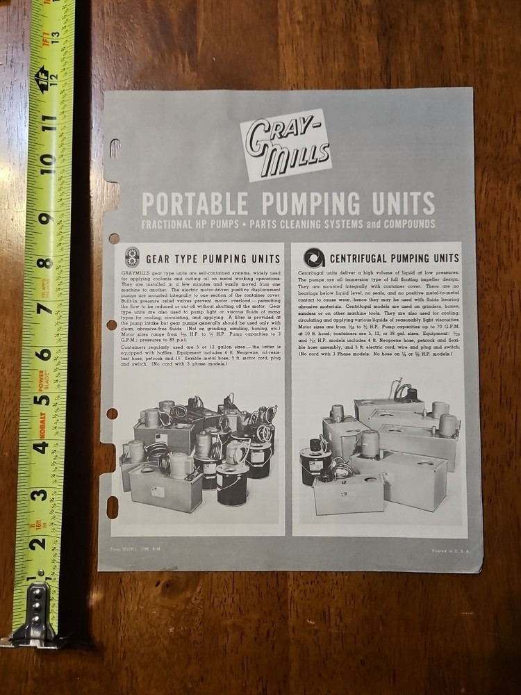 GRAY MILLS PORTABLE PUMPING UNITS CATALOG MACHINE
