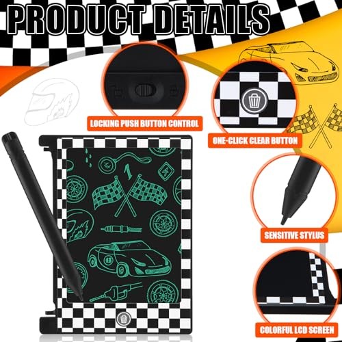 Pack Checked LCD Writing Tablet, 4.'' Plaid Pattern Board Drawing 6 Race Car