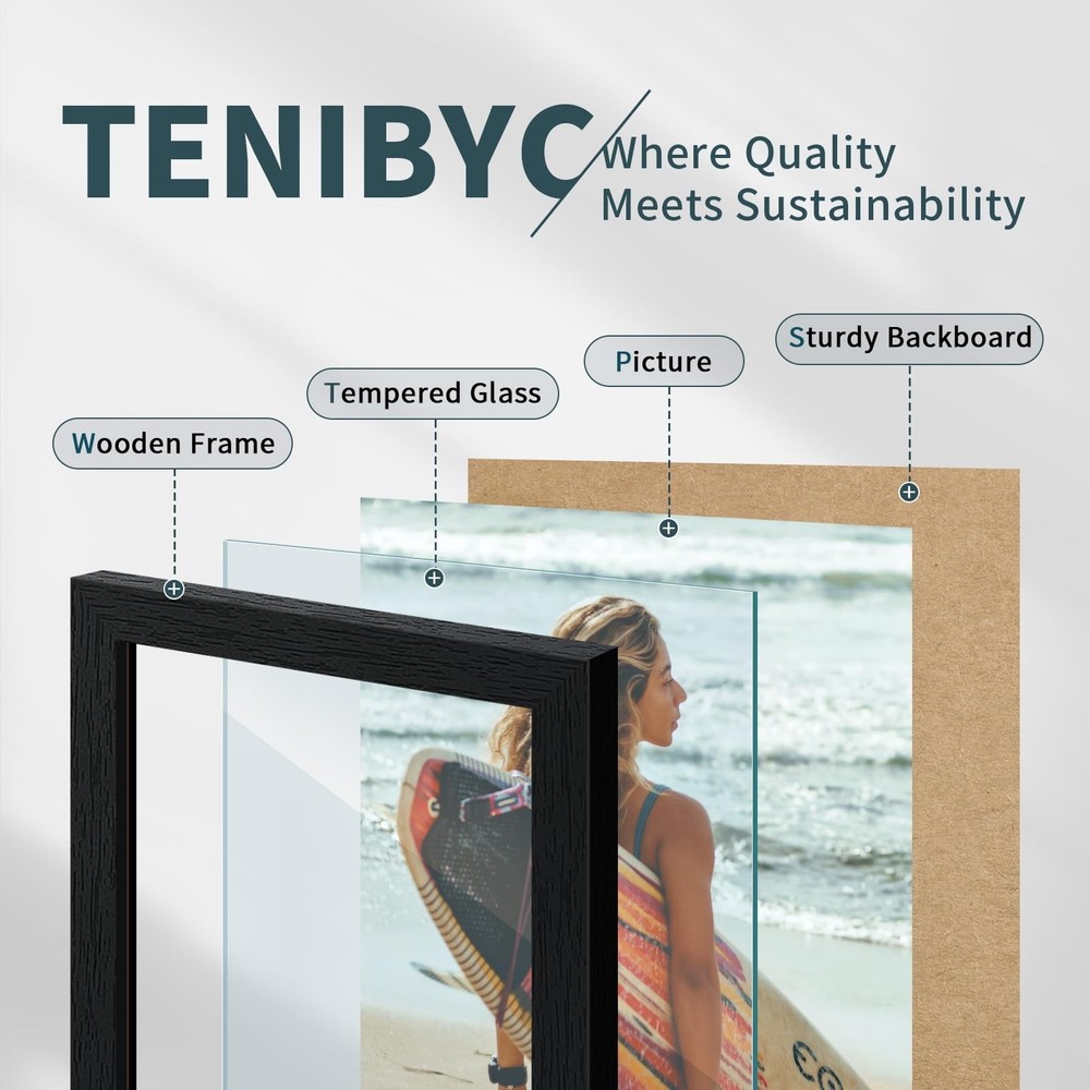 11x14 Picture Frame Set - 3 Pack, Textured Black Solid Wood, HD Tempered Glas...
