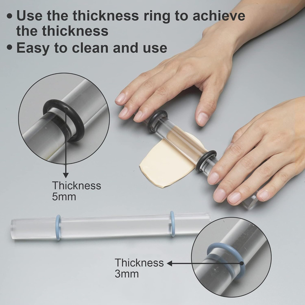 14 Polymer Clay Tools Acrylic Roller Clay Rolling Pin with Thickness Rings Ti...