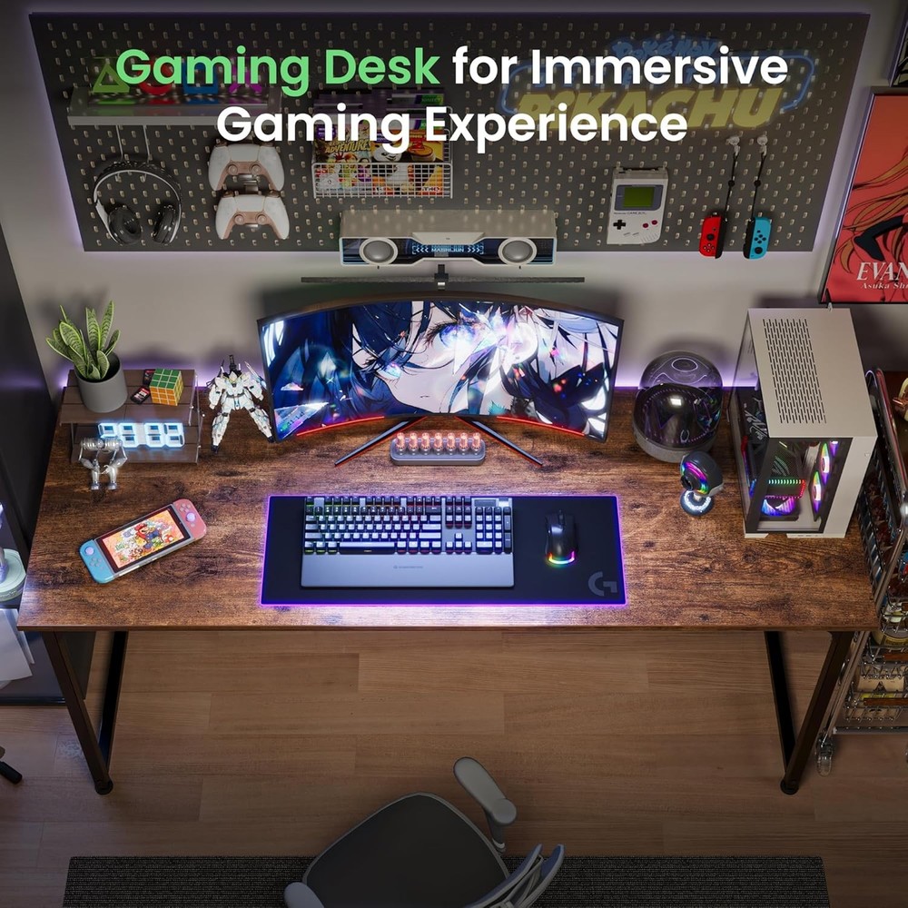 54” Computer Desk Home Office Study Table Rustic Brown Easy Assembly